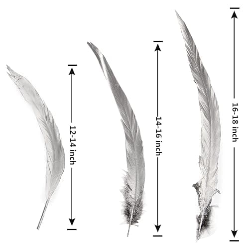 THARAHT 50PCS Rooster Coque Tail Feathers Bulk Natural 12-14Inch 30-35cm for Crafting Wedding Gras Masquerade Party Performances DIY Decoration Rooster Tail Feather,Silver thumbnail 3