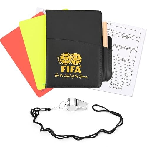 Cosmos Soccer Referee Card Set Red Card Yellow Card Wallet Set with Metal Referee Whistle & Score Sheets, Soccer Referee Accessories Kit for Soccer Football Match Sports Game, Random Rope Color. - Image 1