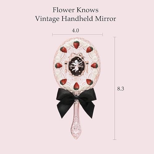 Flower Knows Strawberry Cupid Hand Mirror,Vintage Handheld Mirror,Fancy & Pretty Princess Mirror with Long Handle,Gift for Girls & Women(Milky Shake) thumbnail 3