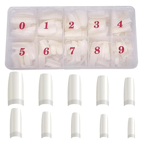 WJIASI Natural False Nails Oval French Acrylic Nails Artificial Nails Tips for Girls Women Natural Color (500 Pieces,10 Sizes) - Image 1