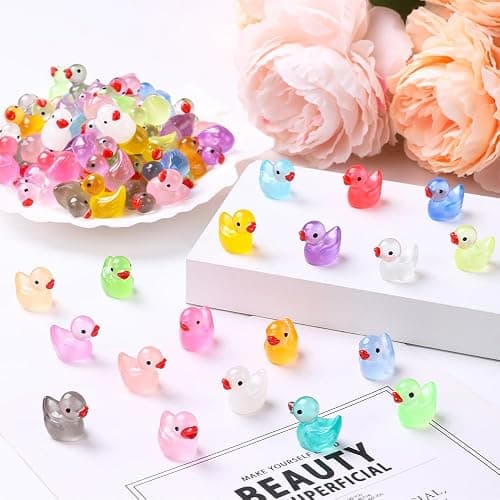 DULEFUN 200pcs Luminous Mini Resin Ducks 20 Colors Small Tiny Little Duck Figurines to Hide Glow in The Dark Miniature Figures for Dollhouse Micro Garden Landscape Decoration Craft Party Favors Toys thumbnail 2