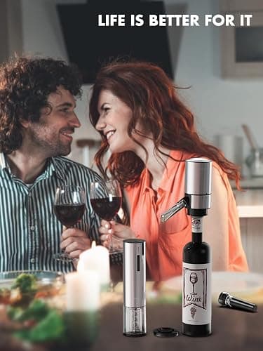 Rechargeable Electric Wine Gift Set - Aerator, Vacuum Stoppers, Foil Cutter and Bottle Opener for Home Bar and Outdoor Parties thumbnail 8