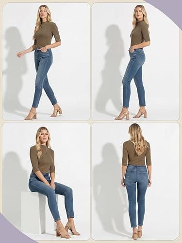 PrinStory Womens Tops Mock Neck Short Sleeve T Shirts Dressy Casual Ribbed Knit Slim Fit Summer Business Going Out Tops 2026 thumbnail 6