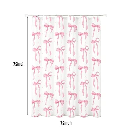 Cute Shower Curtain, Bow Pattern Waterproof Fabric Shower Curtain for Bathroom Decor, Aesthetic Modern Shower Curtains Sets with Hooks for Women Girls 72x72 Inches (Pink) thumbnail 2