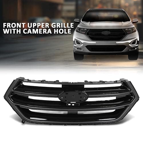 LQI Front Bumper Upper Grille Grill w/Camera Hole Compatible with Ford Edge 2015 2016 2017 2018 FT4Z8200DA, FO1200562C Glossy Black thumbnail 8