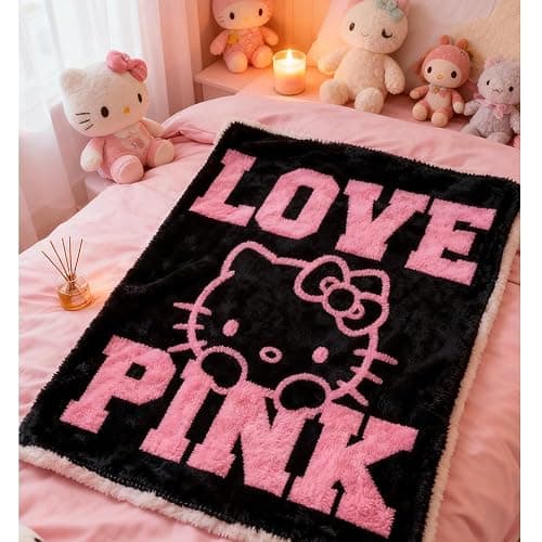 Kitty Silk Flannel Fleece Throw Blanket, Soft Plush, 40 x 60 Inch, All Seasons Blanket for Couch, Sofa, Bed, Camping, Travel (Black-1) thumbnail 5