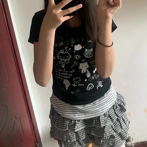 Kawaii Cutecore Harajuku Y2k 2000s Tops Summer Preppy Aesthetic Alt Goth Emo Short Sleeve Graphic Tees thumbnail 6