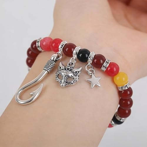 JUNIQUTE FNAF Game Inspired Bracelet for Women - 4PCS Charm Bracelet with Translucent Stone Beads & Metal Prop Charms, Pulseras Para Mujer, Birthday Valentines Gifts thumbnail 5