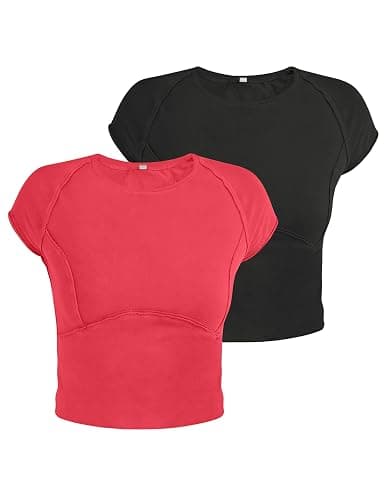 Aimiray Crop Tops for Women Short Sleeve Basic Baby Tee Y2K Top 2 Pack Fitted Cotton Summer Slimming Workout T Shirts Trendy thumbnail 3
