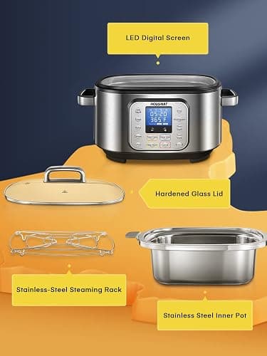 HOUSNAT Slow Cooker, 10 in 1 Programmable Pressure Cooker, 304 Stainless Steel Rice Cookers, Yogurt Maker, 6 QT Sous Vide, Delay Start, Adjustable Temp& Digital Time for Large Families or Entertaining thumbnail 5