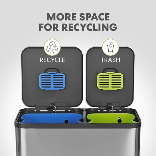 Simpli-Magic 18.5 Gallon (40L x 30L) Dual Compartment Step Trash Can – Kitchen Garbage Can with Waste & Recycling Bins – Slow-Close Lid, Odor Control, Hands-Free, Stainless Steel thumbnail 4