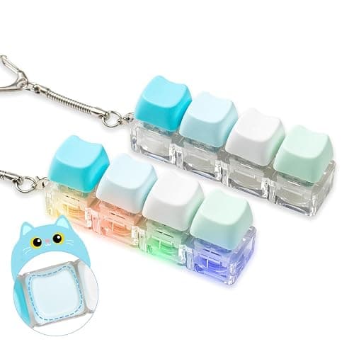 2 Pcs Keyboard Fidget Toy for Adult, Cute Cat Clicker Keyboard Fidget Keychain with LED Lights and No Light, Colorful 4-in-1 Loud Stress Relief Fidget Keyboard for Anxiety Decompression (Blue) - Image 1