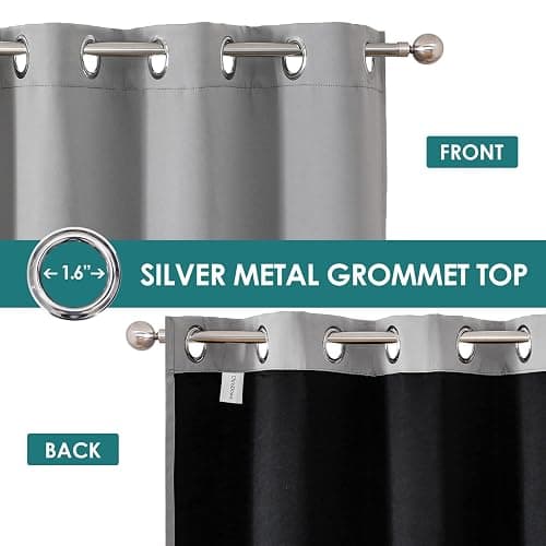 ChrisDowa 100% Blackout Curtains for Bedroom with Black Liner, 2 Thick Layers Total Blackout Thermal Insulated Grommet Window Curtains 63 Inch Length 2 Panels Set (Light Grey, 42 x 63 Inch) thumbnail 4