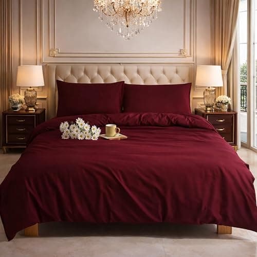 CHARKHAH King Duvet Cover Set Red – Soft Microfibre Duvet Cover with 2 Pillowcases, Plain Reversible Duvet Set with Zipper Closure – Breathable, Easy Care Bedding UK Size 230×220 cm - Image 1