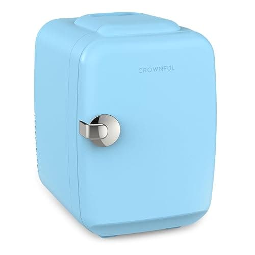 CROWNFUL Mini Fridge, 4 Liter/6 Can Portable Cooler and Warmer Personal Fridge for Skin Care, Cosmetics, Food,Great for Bedroom, Office, Car, Dorm, ETL Listed (Blue) - Image 1
