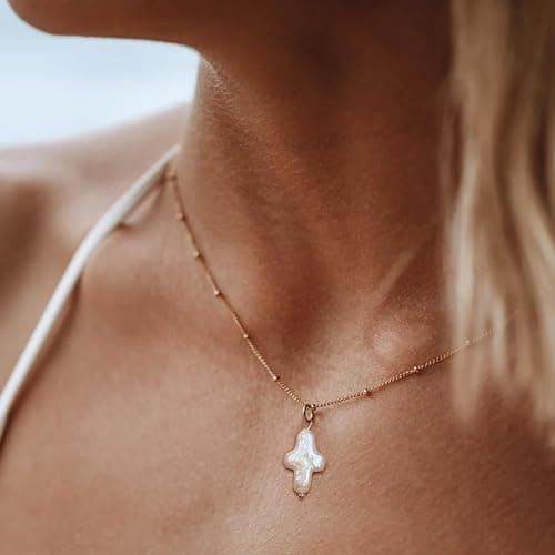 Pearl Cross Necklace for Women Nature Freshwater Pearl Cross Necklace Baroque Pearl Necklace Chunky Big Cross Pearl Necklace thumbnail 3