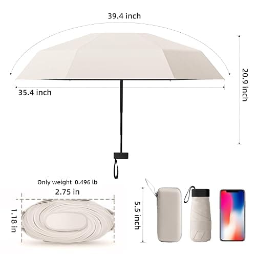 Trenovo Travel Mini Compact Folding Umbrella with Case - UV Sun & Rain Protection, Lightweight Portable Pocket Umbrella for Women Men Kids, Fits Purse Backpack thumbnail 2