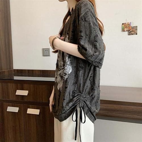 Emo Grunge Shirt Women Tees Graphic Baby Y2k Tops Alt Clothes Fake Two Piece Short Sleeve Vintage T Shirts thumbnail 3