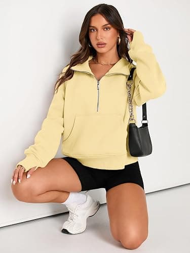 AUTOMET Womens Sweatshirts Half Zip Cropped Pullover Fleece Quarter Zipper Hoodies 2026 Fall Fashion Outfits Clothes thumbnail 4