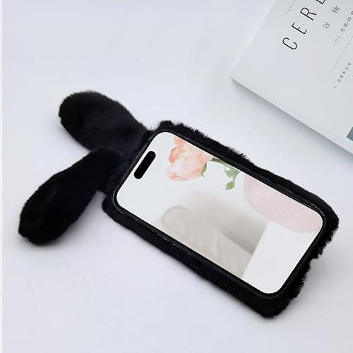 Bonitec Compatible with iPhone 16 Faux Rabbit Case, Bling Fur Case For Girls Luxury Cute Warm Handmade Faux Rabbit Bunny Furry Fuzzy Fluffy Soft 3D Ear Hair Plush Protective Case Cover for Women thumbnail 5