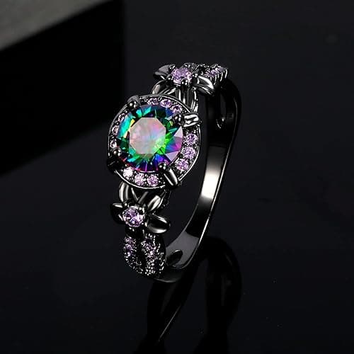 Eternity Ring for Women,18K Black Gold Plated Created Opal/Mystic Topaz/Amethyst Garnet Wedding Engagement Promise Rings Band thumbnail 6