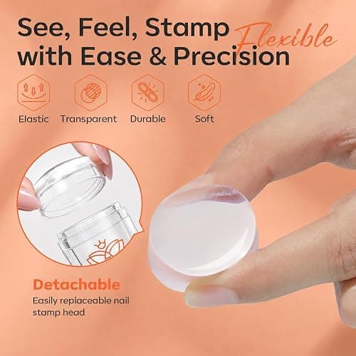 modelones French Tip Nail Tool 6Pcs Nail Stamp Silicone French Tips Stamp | with 2 Sizes Replacement Heads Nail Stuff for French Manicure Home DIY Salon with Jelly Stamper Scraper Nail Stamping Kit thumbnail 6