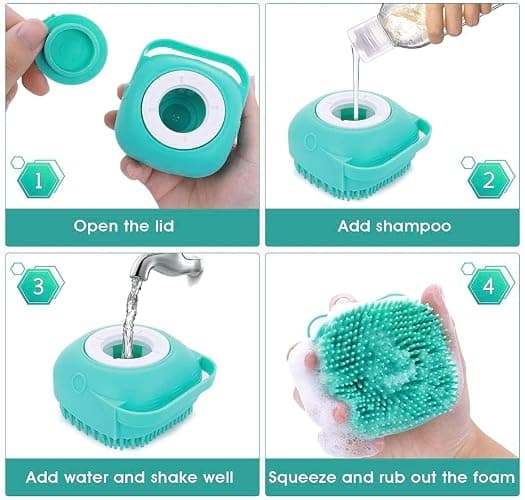 Pet Bath Massage Brush Puppy Dog Cat Grooming Cleaning Soft (Blue) thumbnail 4