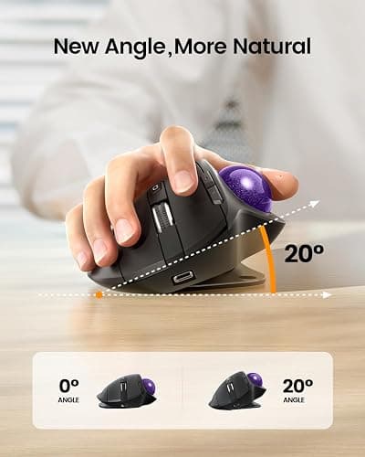 ProtoArc Wireless Trackball Mouse, EM01 NL Ergonomic Bluetooth Rollerball Thumb Rechargeable Computer Laptop Mouse, Adjustable Angle & 3 Device Connection for PC, Mac, Windows-Purple Ball thumbnail 2