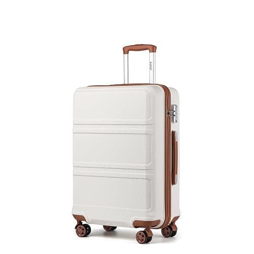Kono 24 Inch Luggage Suitcase Lightweight with Spinner Wheels TSA Lock Hardside Medium Checked Luggage Durable Rolling Suitcase Cream White - Image 1