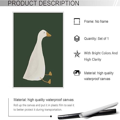 Funny Animal Posters Orange White Green Canvas Wall Art A Silly Duck Sitting On The Floor Room Aesthetic Prints Painting For Home Bedroom Dorm Living Room Wall Decor 12x16in Unframed - Animals 1 Unframed - 12L" x 16W" thumbnail 7