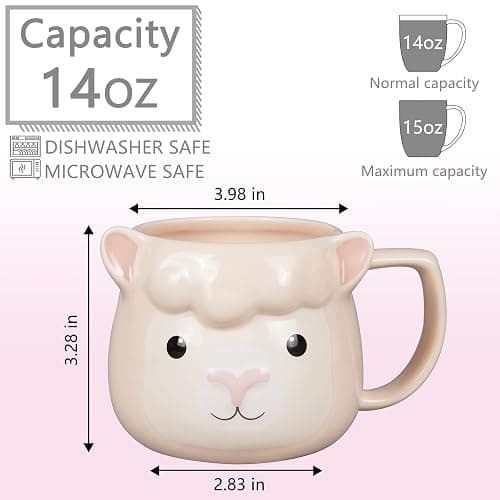ToCooTo Llama Coffee Mug 14 oz Ceramic Novelty Coffee Mug 3D Porcelain Tea Mug for Women Christmas Housewarming Holiday Birthday Gifts for Women Mom Kids Teacher and Best Friend Pink thumbnail 3