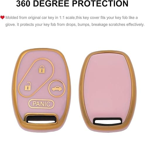 TPU Protector Key Fob Cover Keychain fit for Honda 2003-2012 Accord / 2006-2013 Civic EX / 2009-2015 Pilot /2005-2006 CR-V Key Fob (Pink) thumbnail 3