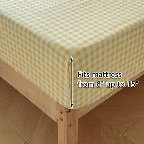 NSNLGSGC Yellow Gingham Ruffle Queen Sheet Set | Soft Pre-Washed Microfiber, Plaid, 4-Pieces, Farmhouse, Deep Pocket thumbnail 6