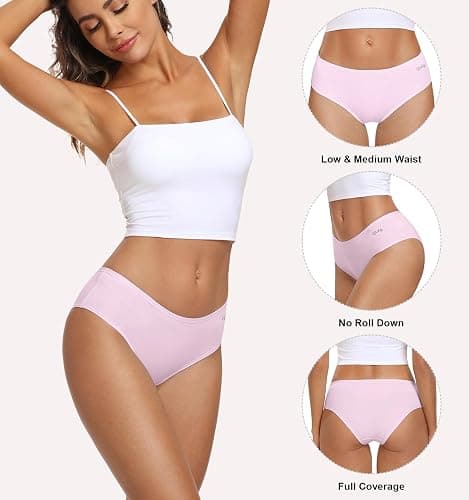 coskefy Women's Underwear Cotton Hipster Panties Low Rise Briefs Soft Strench Breathable Ladies Bikini Underwear 6 Pack thumbnail 3
