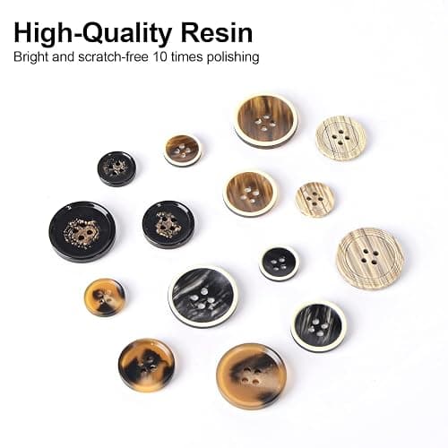 OELFFOW 110Pcs Mixed Sewing Buttons, 4-Hole Craft Round Blazer Buttons | 5 Color 3 Size (15mm, 20mm, 25mm) Suit Coats Resin Button, Suitable for Variety Clothing Sewing, DIY Craft (Style D) thumbnail 3
