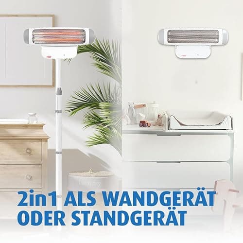 reer Wickeltischstrahler FeelWell 2in1, Standheizstrahler und Wandmontage, 2 Heizstufen, Timer, Kippsicherung, geprüft nach Medizinstandard, Weiß, aus Metall thumbnail 3