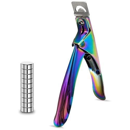 Acrylic Nail Cutter with Magnet Sizer & Length Measurement,Adjustable Stainless Nail Trimmer for Salon Home Nail Art, Professional Nail Clippers for Precise Manicures (Rainbow) - Image 1