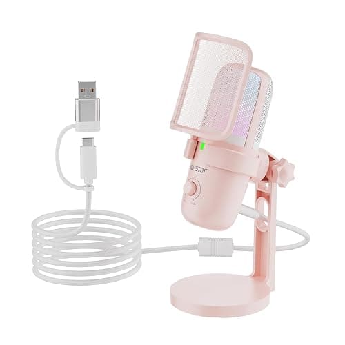 Ko-Star USB Microphone for PC,Computer Gaming Mic for PS4/ PS5/ Mac,Condenser Mic with Quick Mute,RGB Light,Pop Filter,Pick Up Sound from All Direction,Shock Mount for Recording (Salmon Pink) - Image 1