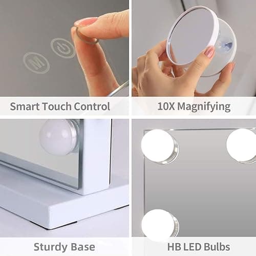 Fenair Hollywood Vanity Mirror with Lights Lighted Makeup Mirror with 14 Dimmable LED Bulbs,Adjustable Brightness,Touch Screen, USB Port,Tabletop thumbnail 4