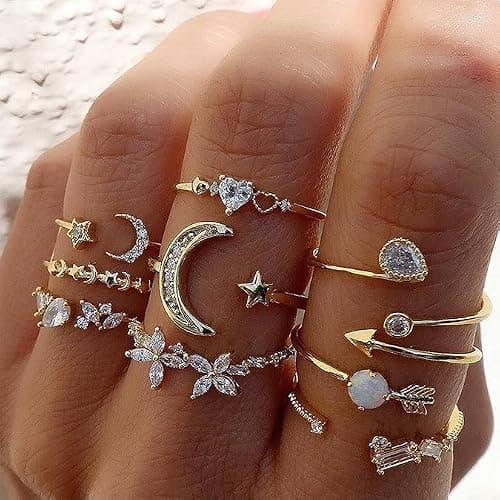Gold Stackable Moon Star Knuckle Rings Set, Gold Stackable Rings, Simple Star Moon Knuckle Rings Set Trendy Jewelry for Women Gifts - Image 1