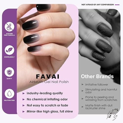 FAVAI Airbrush Gel Nail Polish, 24 Colors, No Dilution,Acetone-Free,French Manicure,Ombre Nail Art,DIY,Salon Quality Nail Supplies,Perfect Gifts for Girls & Women thumbnail 6