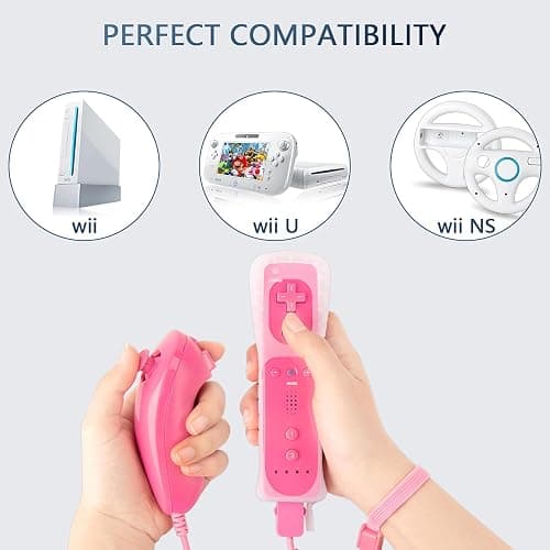 XiQiDianr Wii Remote Controller and Nunchaku Controller,Wii Controller with Nunchuck, Used for Wii/Wii U Console, with Silicone Case and Wrist Strap (Pink+Blue) thumbnail 6