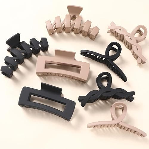 8 Pack Large Claw Clips for Women Thick Hair, Strong Hold Matte Non-Slip Hair Clips, Multi-Style Jaw Clips for Long, Curly & Straight Hair, Neutral & Black Hair Accessories - Image 1