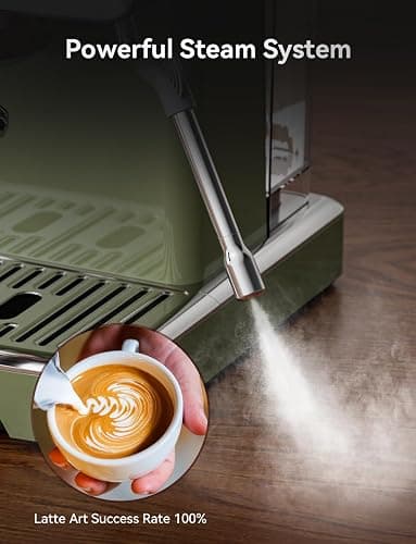Neretva Espresso Machine, 58mm Professional Espresso Coffee Machine 15 Bar Retro Espresso Maker with Powerful Milk Frother & Visible Pressure Gauge for Home Barista Latte and Cappuccino Maker-Green thumbnail 6