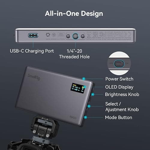 SMALLRIG RGB Video Light, RM120 Portable on Camera Light, 5000mAh 2500K-8500K CRI 98+, Éclairage de Vidéoconférence Professionnel Full Color LED Light Panel pour Vlog, Photography - 3808 thumbnail 3