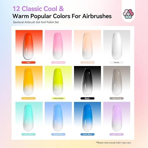 SAVILAND Dilution-Free Airbrush Gel Nail Polish 30ML 12 Colors | Hema-Free Airbrush Paint for Nails, Non-Acetone, High Color Saturation, For Gradients Blush Layered Nail Art thumbnail 4
