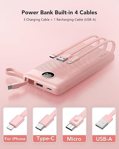 VRURC Portable Charger Power Bank, Built-in 4 Cables & 2 Ports 10000mAh | LED Display Slim Battery Pack,Compact Travel Essential Portable Phone Charger 5 Output for Multi Devices,Student/Teens(1Pack) thumbnail 2