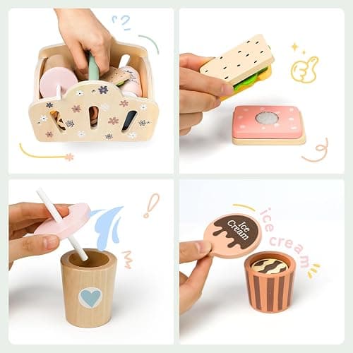 Masonbaby Wooden Play Food for Kids Kitchen With Wooden Storage Basket,Toy Kitchen Accessories Pretend Play Toy Role Play Kitchen Accessories Educational Learning Toys Christmas & Birthday Gift thumbnail 4