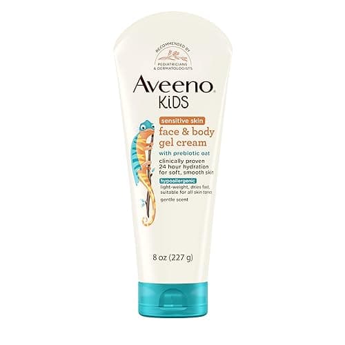 Aveeno Sensitive Skin Face & Body Gel Cream for Kids with Prebiotic Oat, Clinically Proven 24 Hour Hydration for Soft Skin, Quick Drying and Lightweight, Hypoallergenic, 8 oz - Image 1