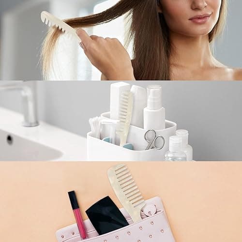 Large Wide Tooth Hair Comb, LADYAMZ [Tortoise Shell] Cellulose Acetate Round Tooth Comb for Straight/Curly Hair,Short/Long Hair Women Men or Kids, Easy Detangling Wet or Dry, Anti-static (White) thumbnail 7